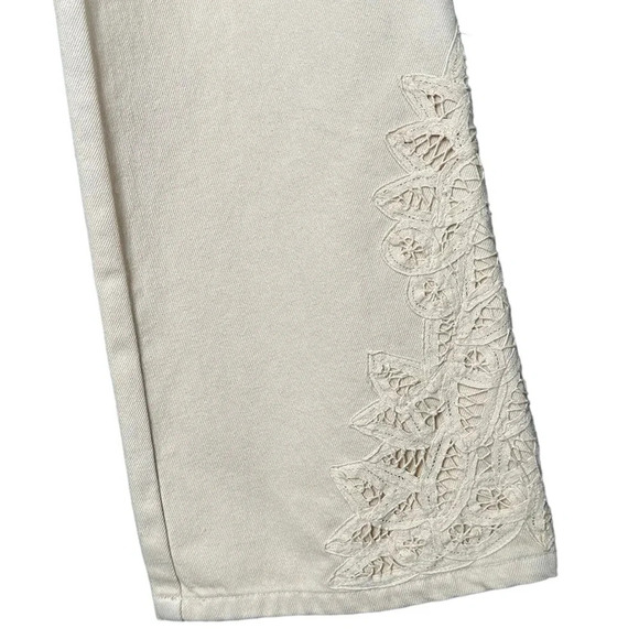 Lauren Jeans Co Size 6 Cream Denim Jeans Cropped Lace Equestrian Preppy Feminine - Picture 4 of 8